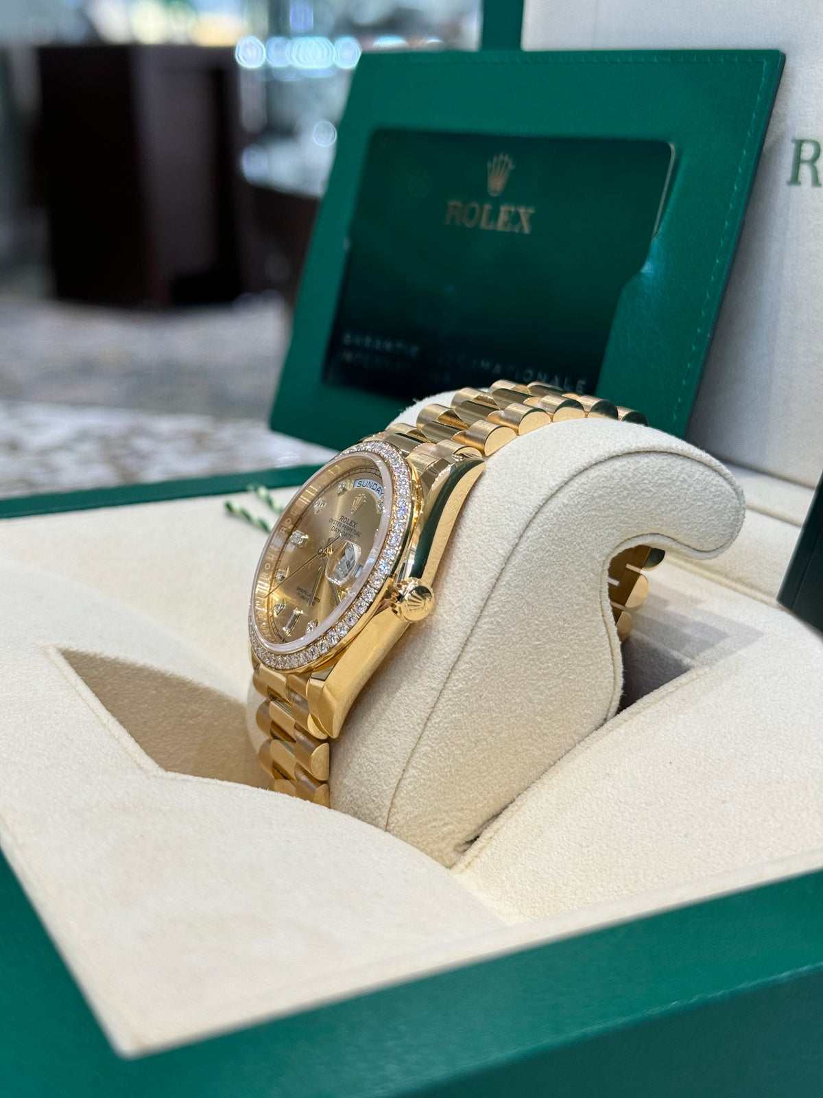 Rolex Day-Date 36 128348RBR Champagne Diamond Dial Watch Rolex