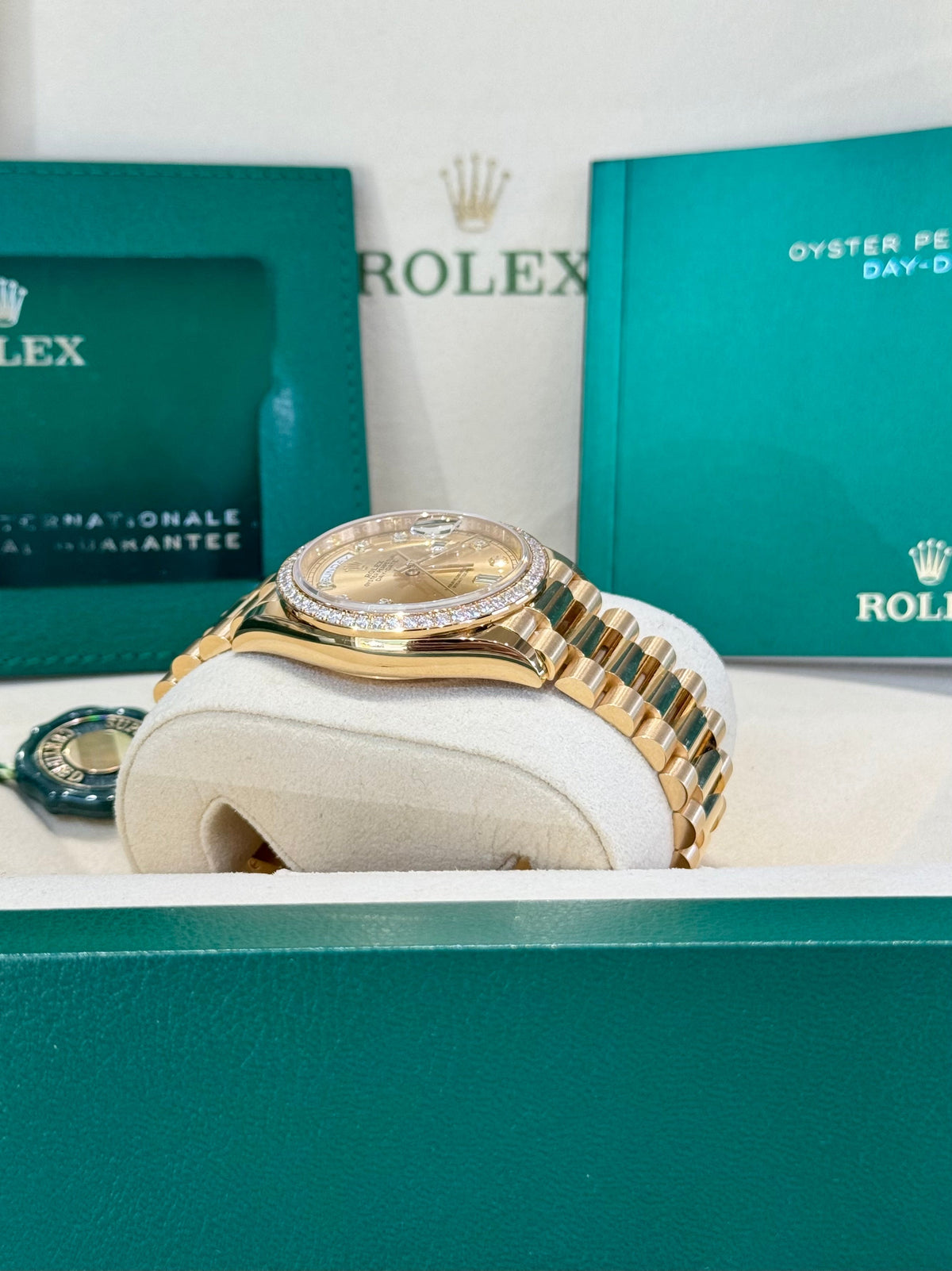 Rolex Day-Date 36 128348RBR Champagne Diamond Dial Watch Rolex
