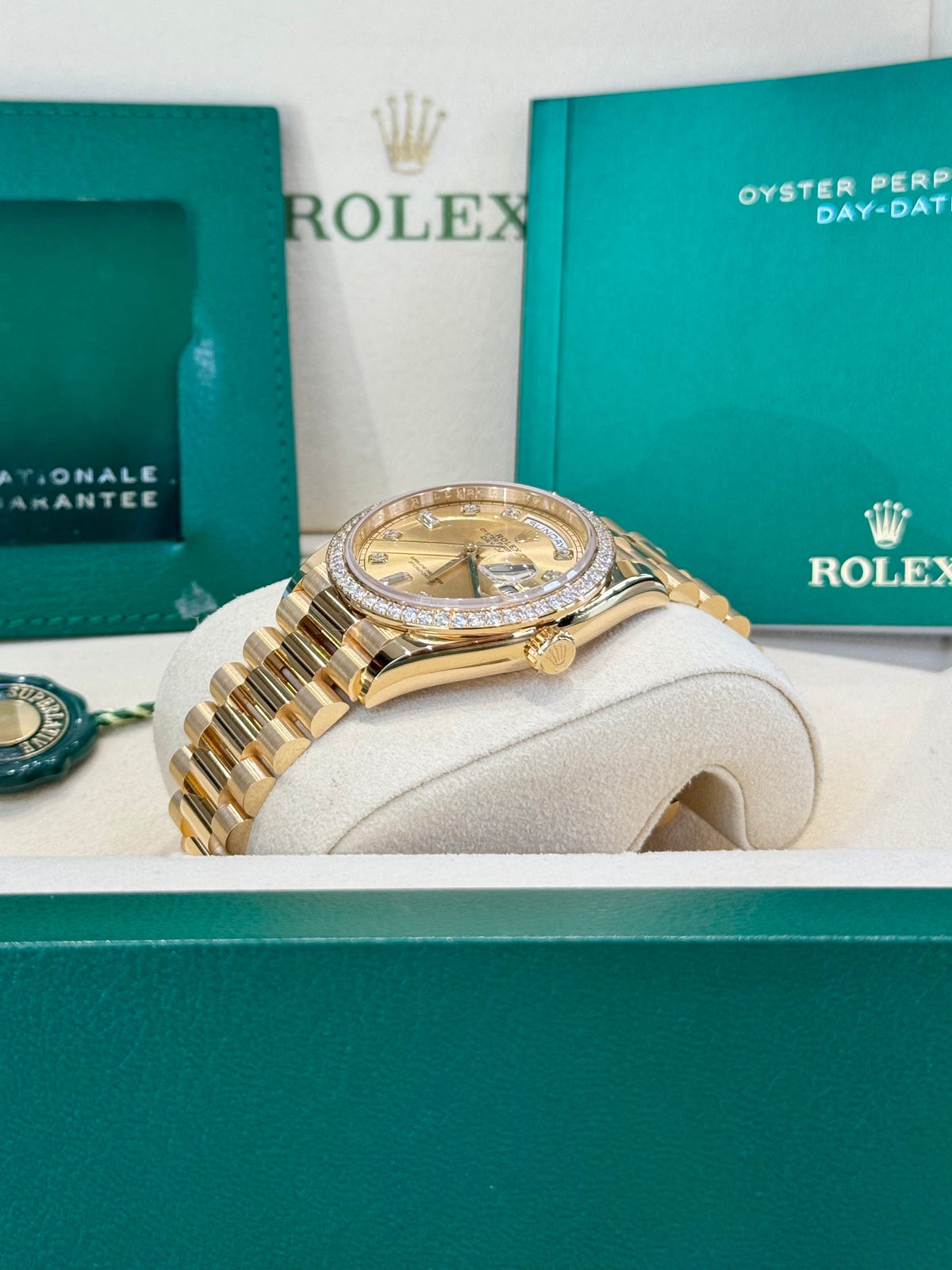 Rolex Day-Date 36 128348RBR Champagne Diamond Dial Watch Rolex