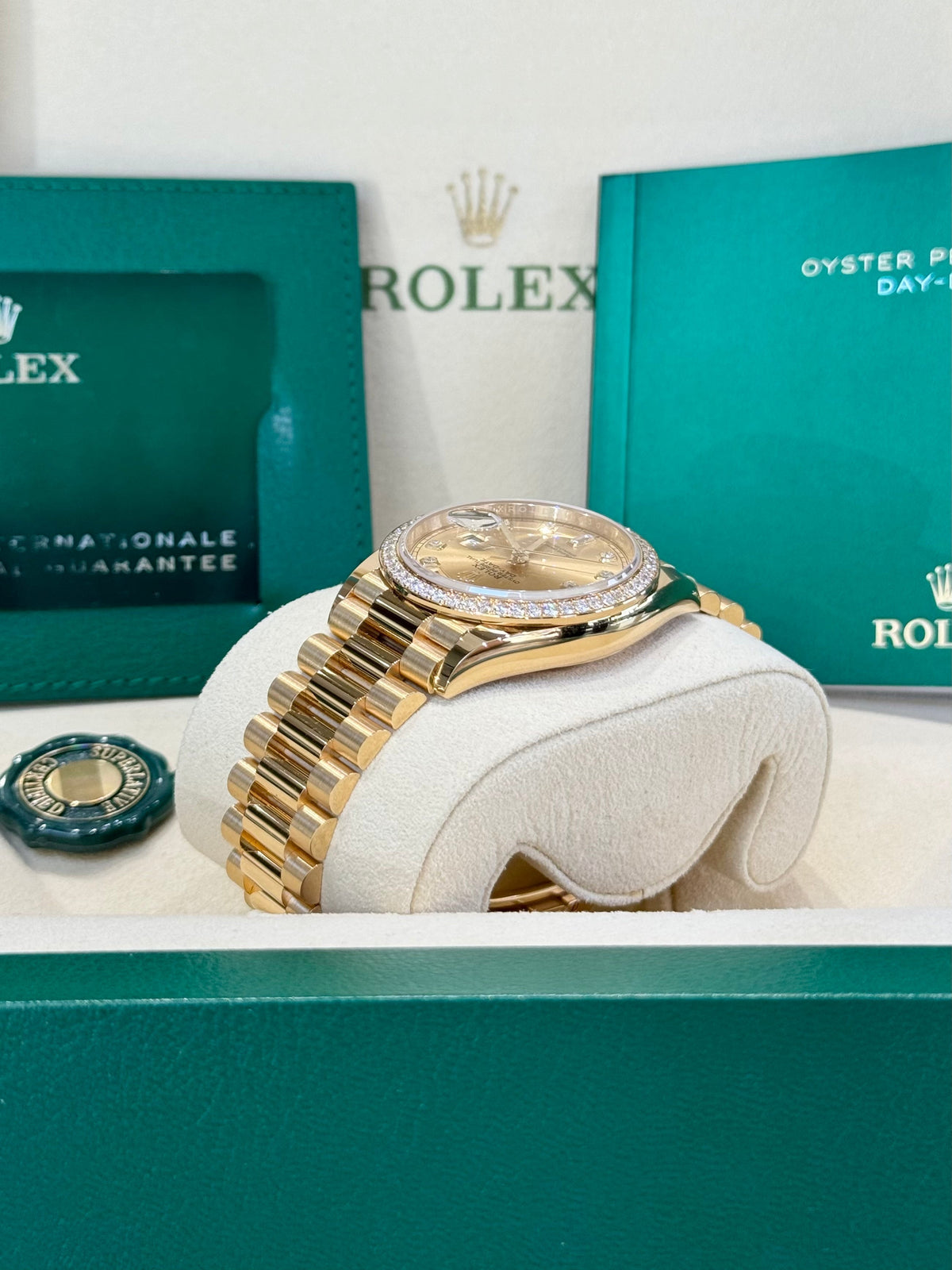 Rolex Day-Date 36 128348RBR Champagne Diamond Dial Watch Rolex