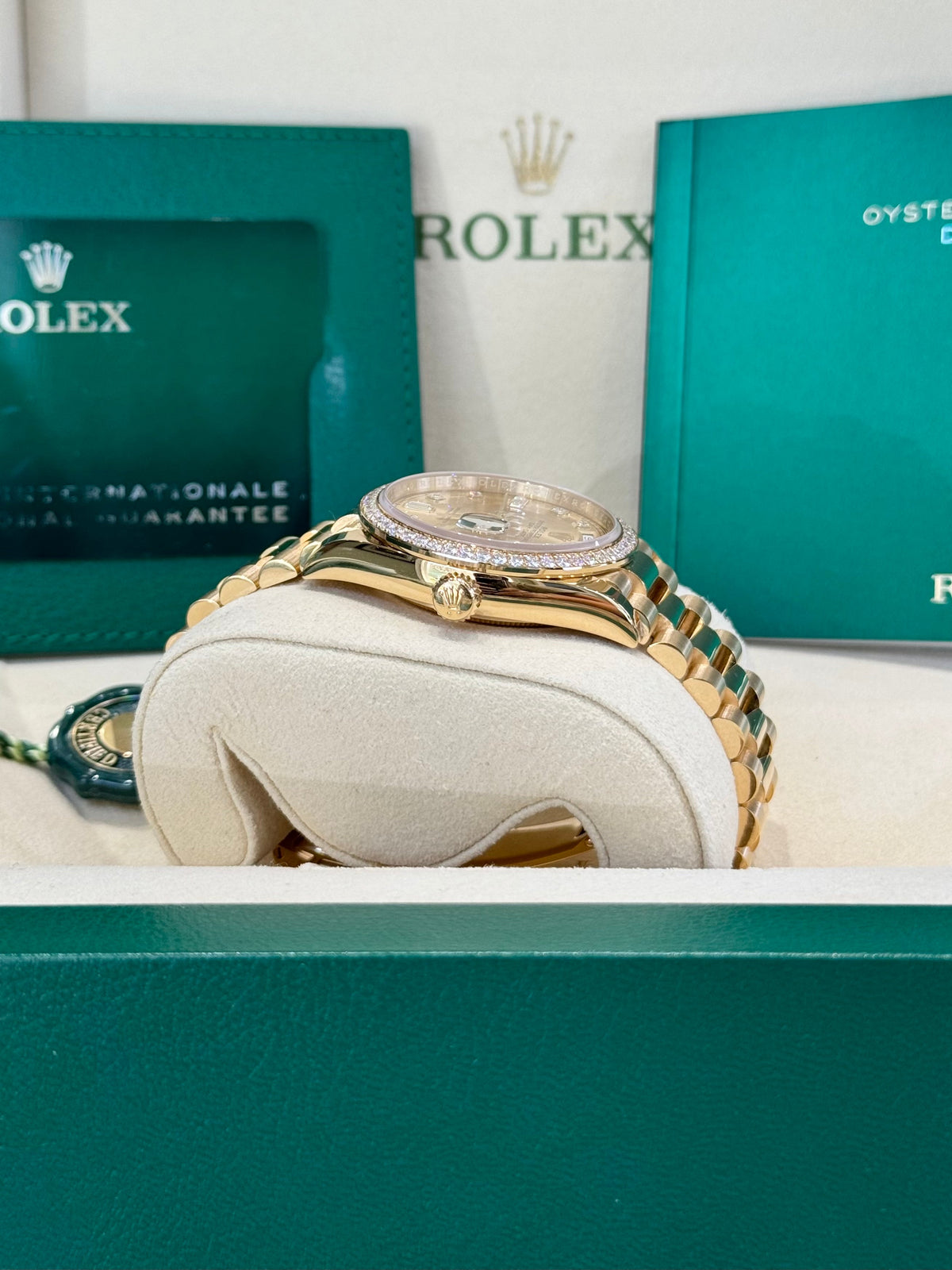 Rolex Day-Date 36 128348RBR Champagne Diamond Dial Watch Rolex