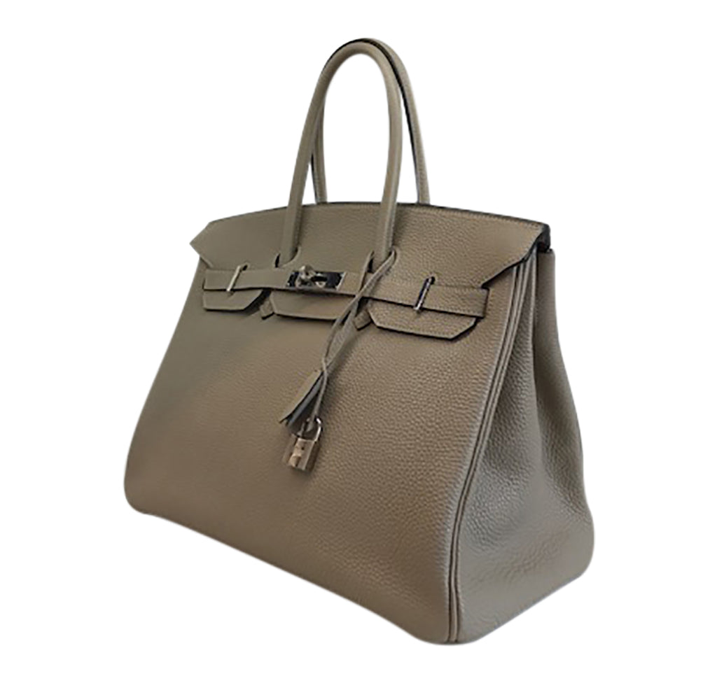 Hermes Birkin 35 Gris Tourterelle Leather PHW Crowned Bag