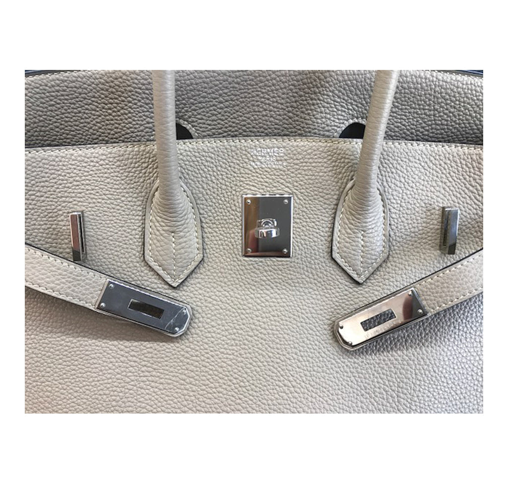 Hermes Birkin 35 Gris Tourterelle Leather PHW Crowned Bag
