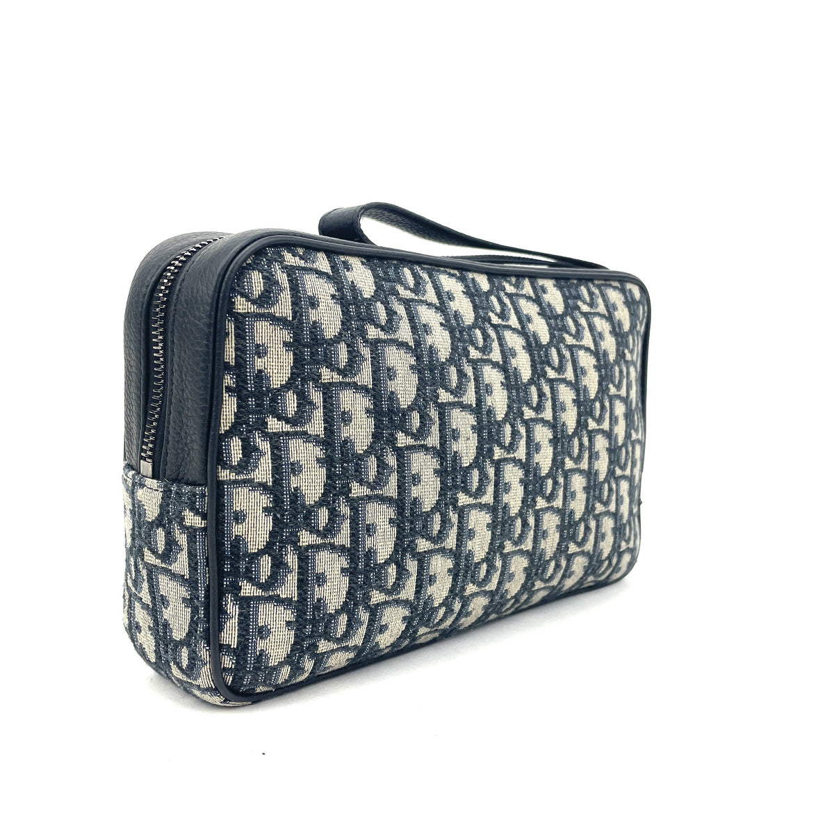Christian Dior Oblique Toiletry Bag Beige Black Jacquard Removable Strap Dior