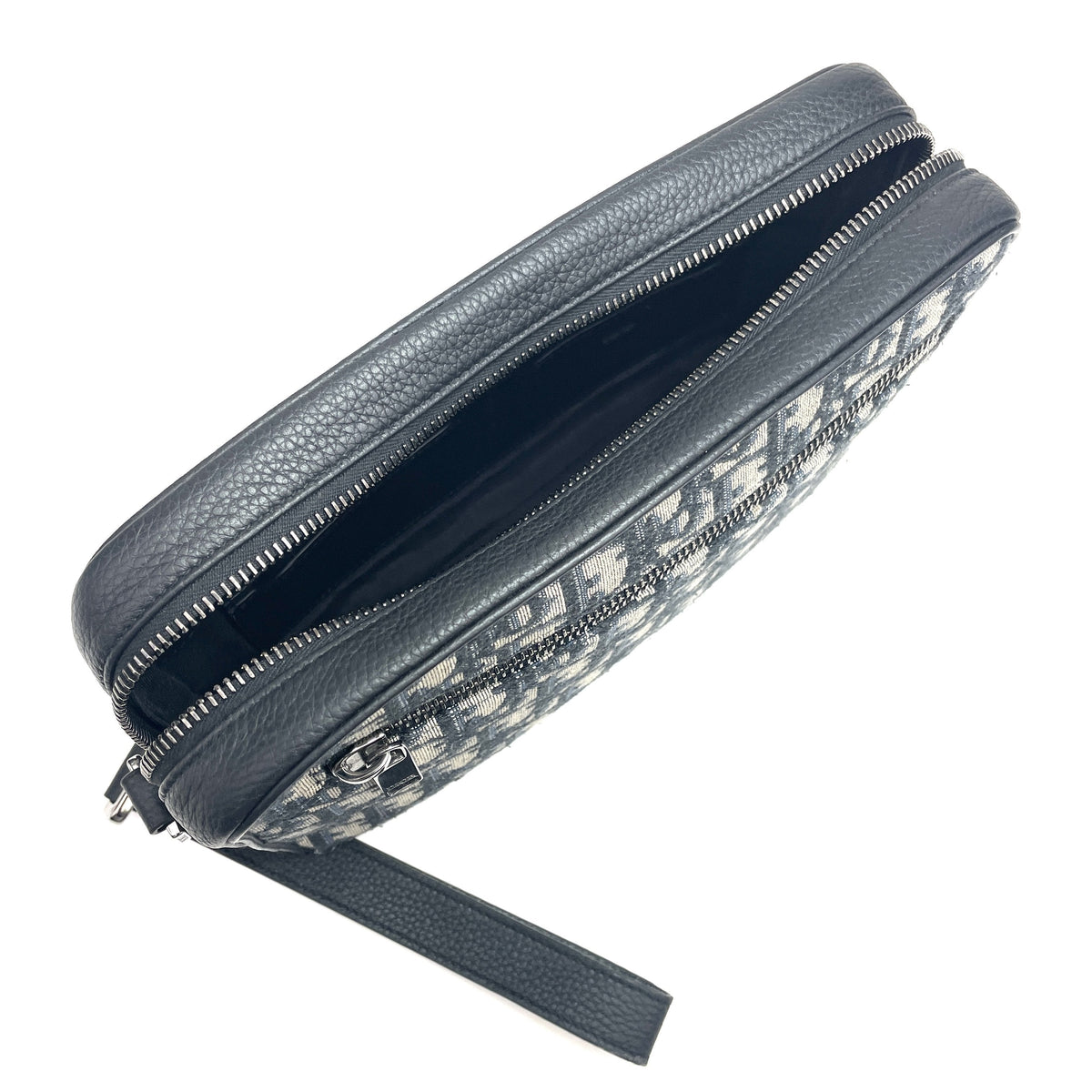 Christian Dior Oblique Toiletry Bag Beige Black Jacquard Removable Strap Dior