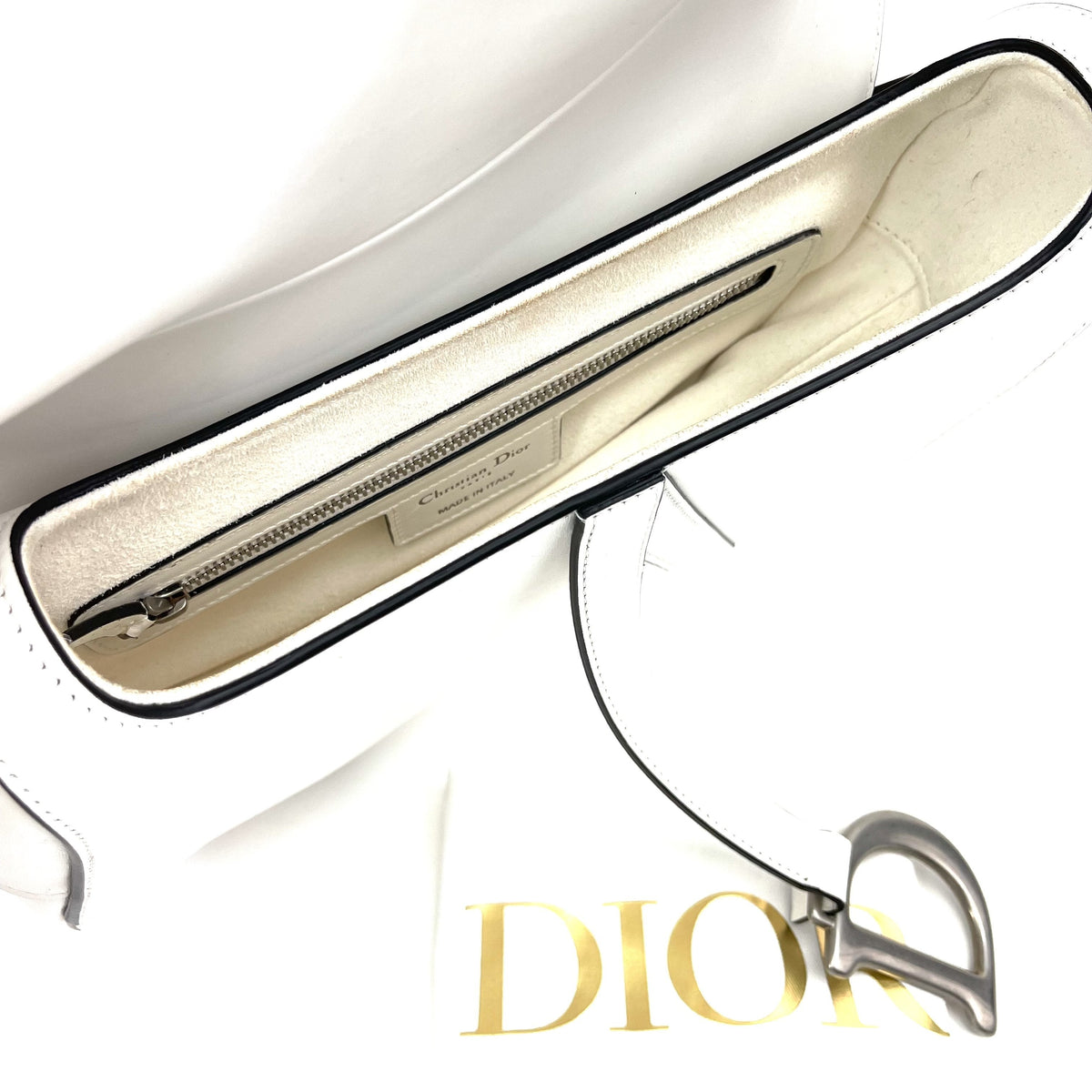 CHRISTIAN DIOR White Leather Saddle Bag Dior
