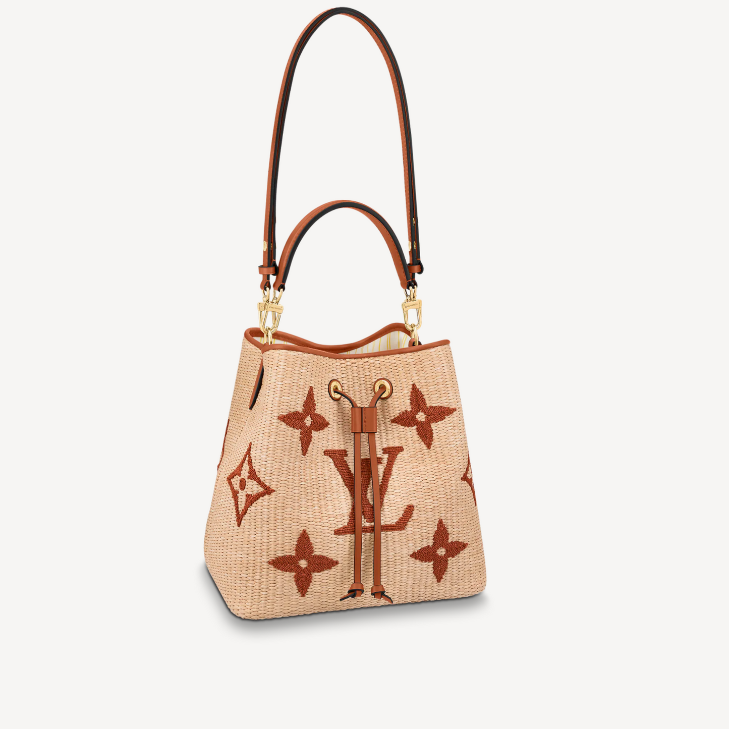 Louis Vuitton NeoNoe MM Raffia Monogram Bucket Bag M57704 Caramel Tan Beige