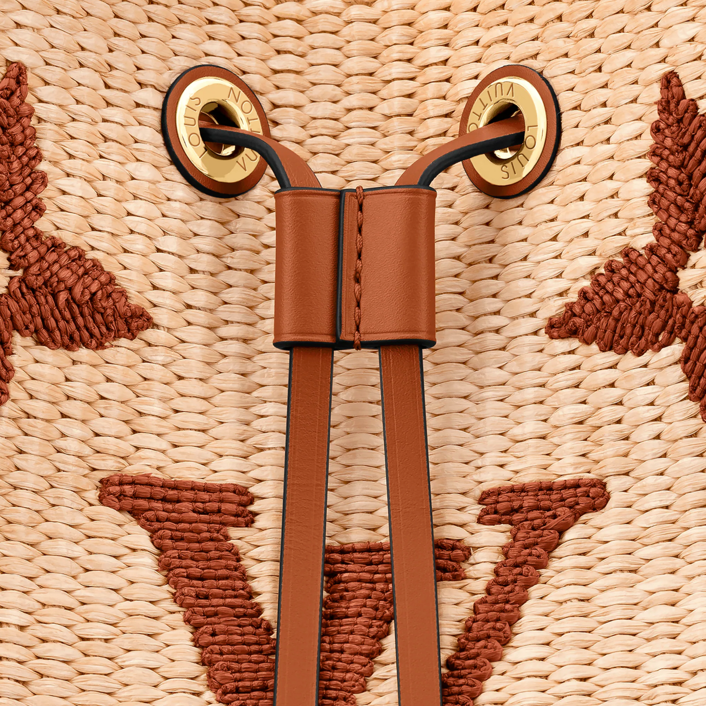 Louis Vuitton NeoNoe MM Raffia Monogram Bucket Bag M57704 Caramel Tan Beige