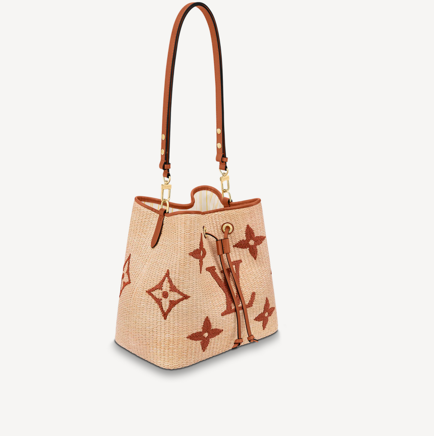 Louis Vuitton NeoNoe MM Raffia Monogram Bucket Bag M57704 Caramel Tan Beige