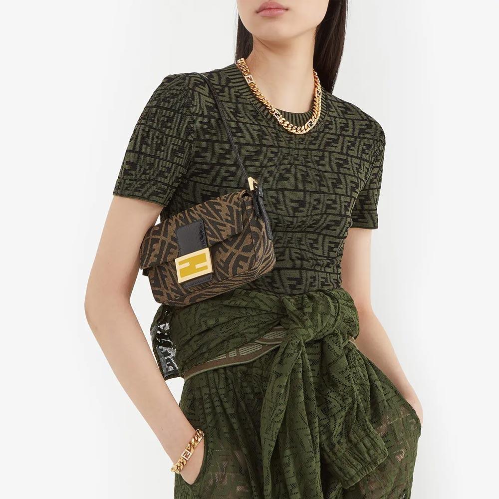 MINI BAGUETTE 1997 Brown Jacquard FF Vertigo Bag Fendi