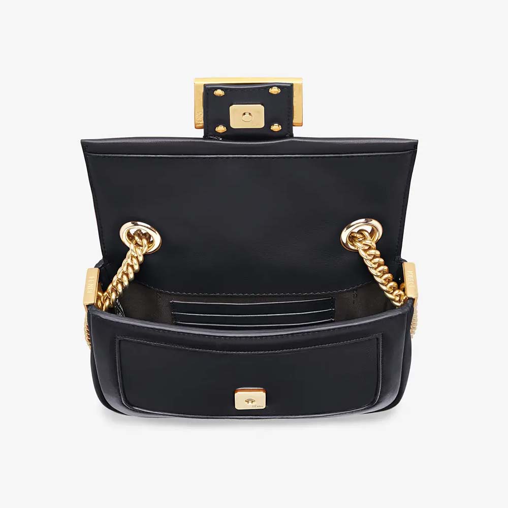 MINI BAGUETTE CHAIN Black Nappa Leather Bag Fendi