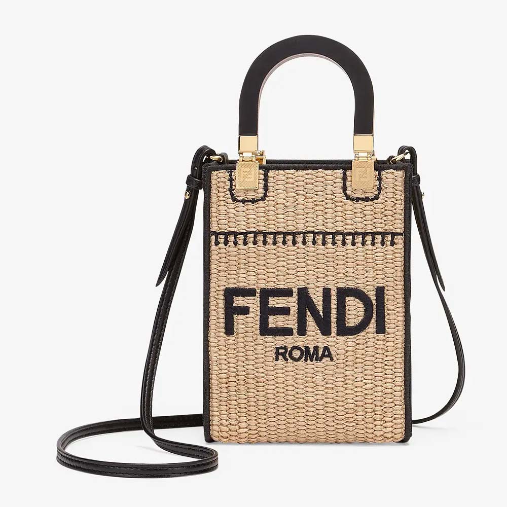 MINI SUNSHINE SHOPPER Braided Straw Mini Bag Fendi