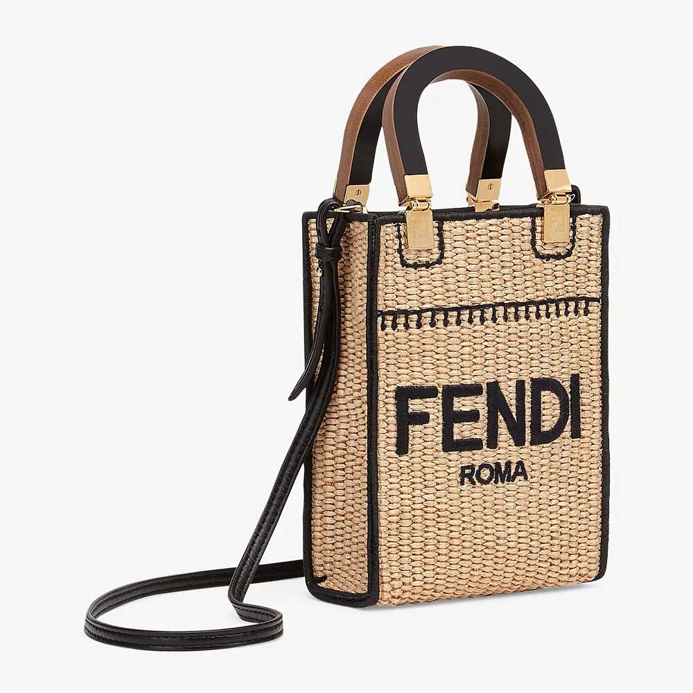 MINI SUNSHINE SHOPPER Braided Straw Mini Bag Fendi