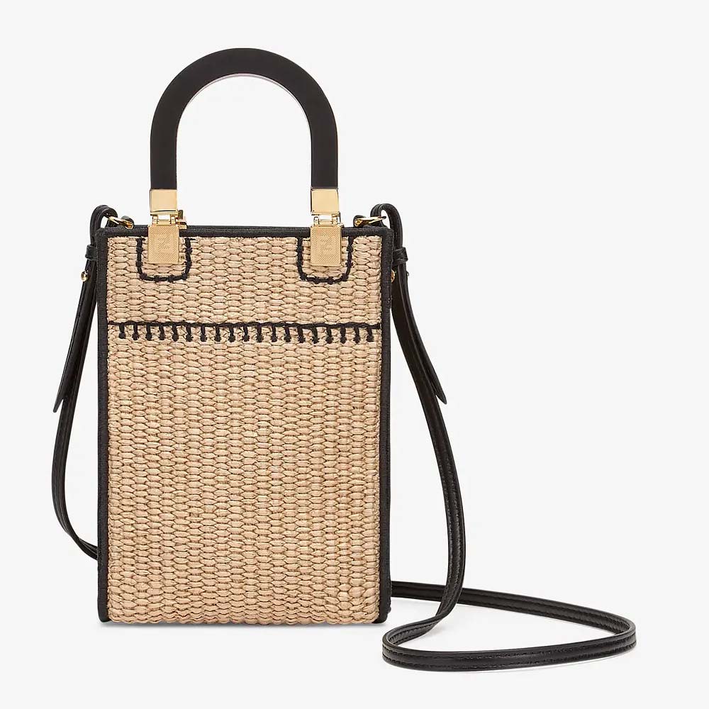 MINI SUNSHINE SHOPPER Braided Straw Mini Bag Fendi