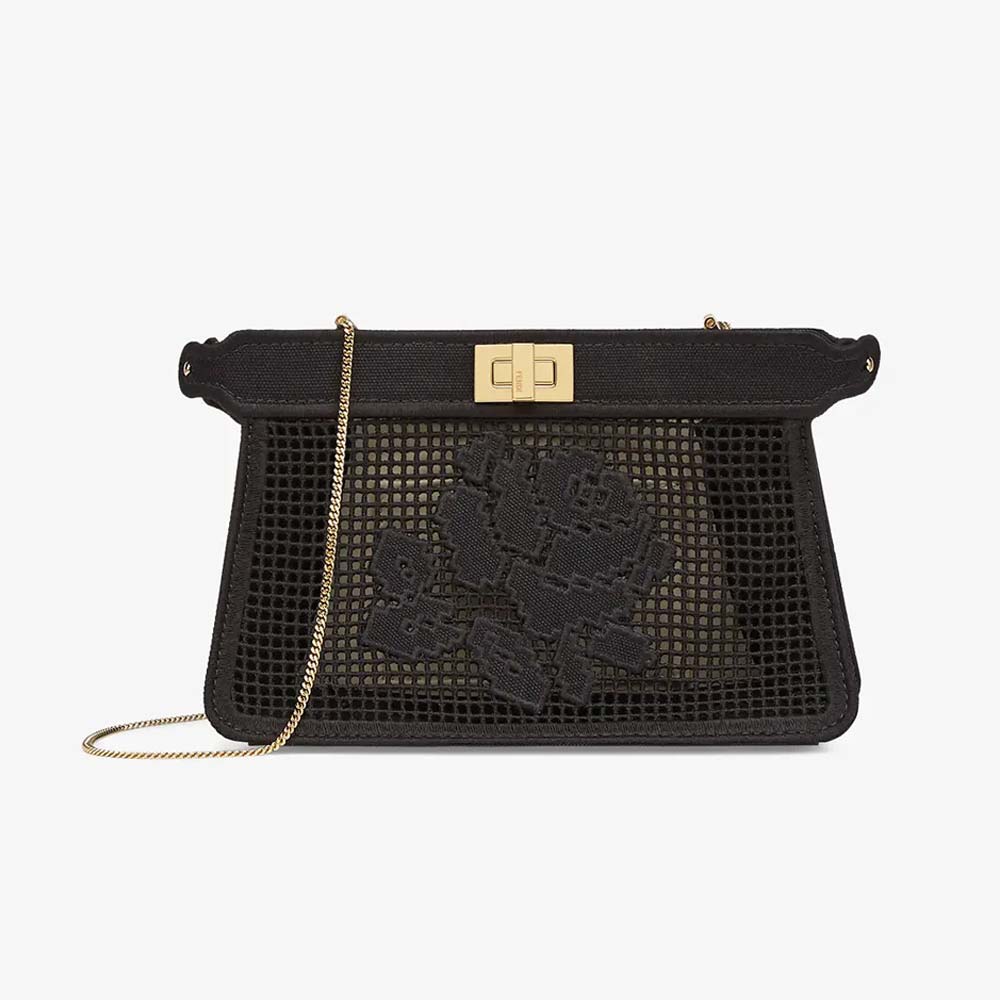 PEEKABOO ISEEU POCHETTE Black Canvas Bag With Embroidery Fendi
