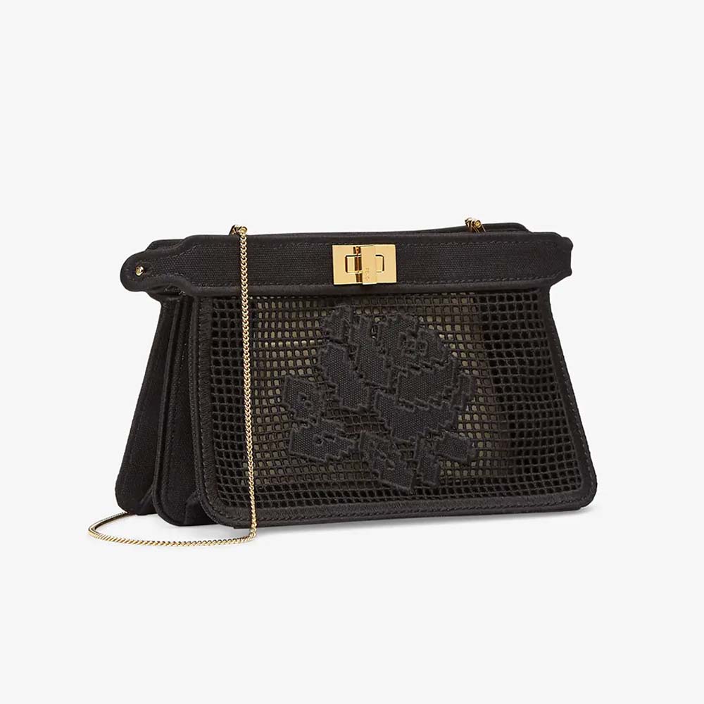PEEKABOO ISEEU POCHETTE Black Canvas Bag With Embroidery Fendi