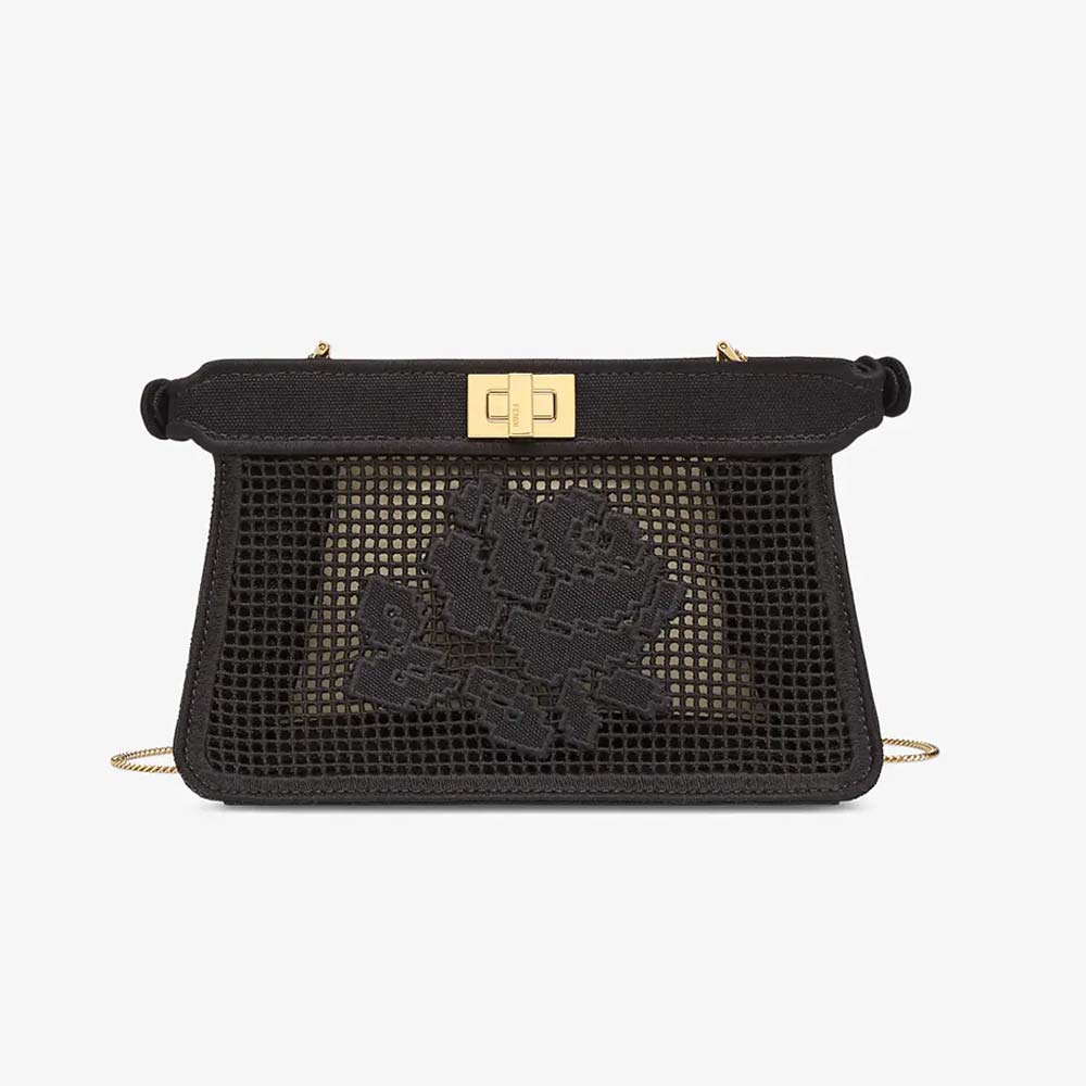 PEEKABOO ISEEU POCHETTE Black Canvas Bag With Embroidery Fendi
