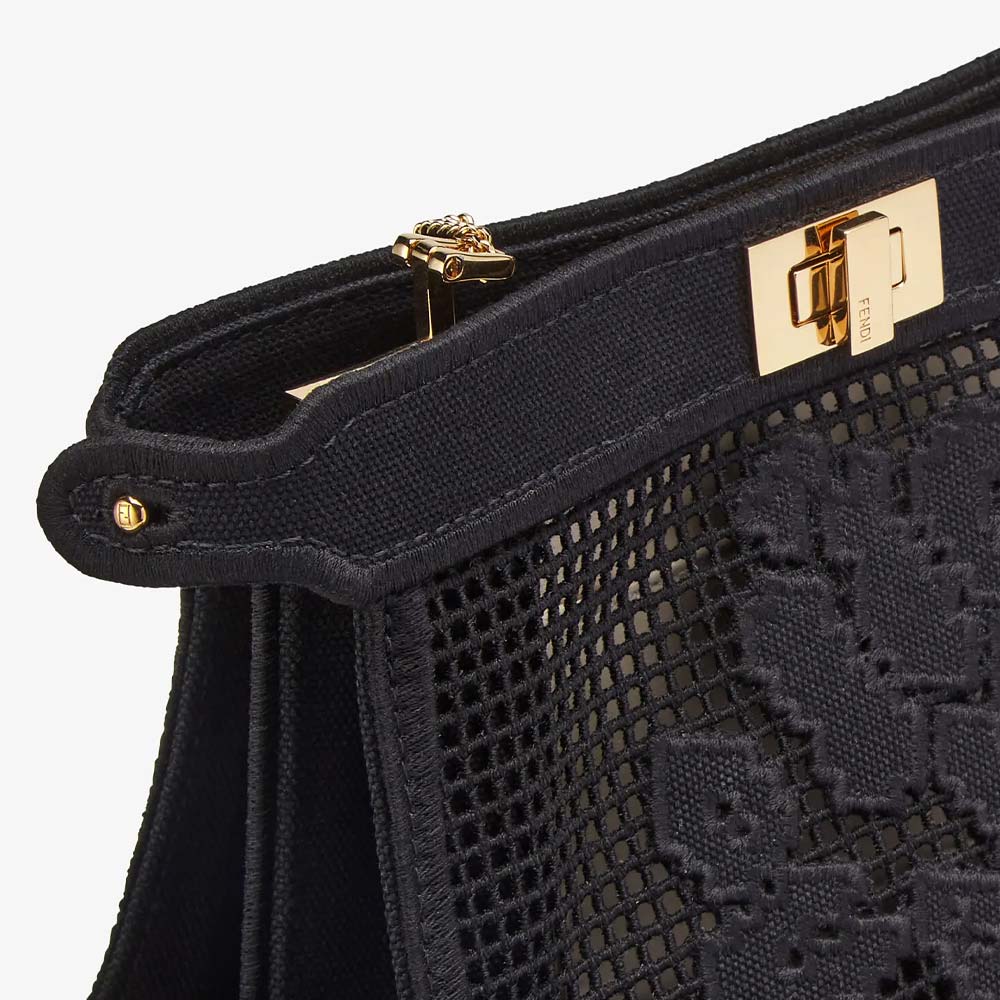 PEEKABOO ISEEU POCHETTE Black Canvas Bag With Embroidery Fendi