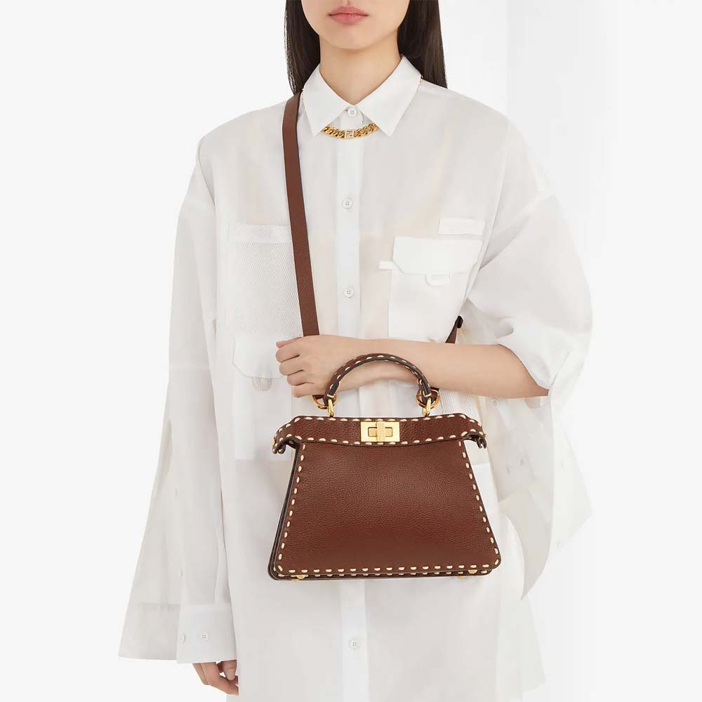PEEKABOO ISEEU SMALL Brown Full Grain Leather Bag Fendi