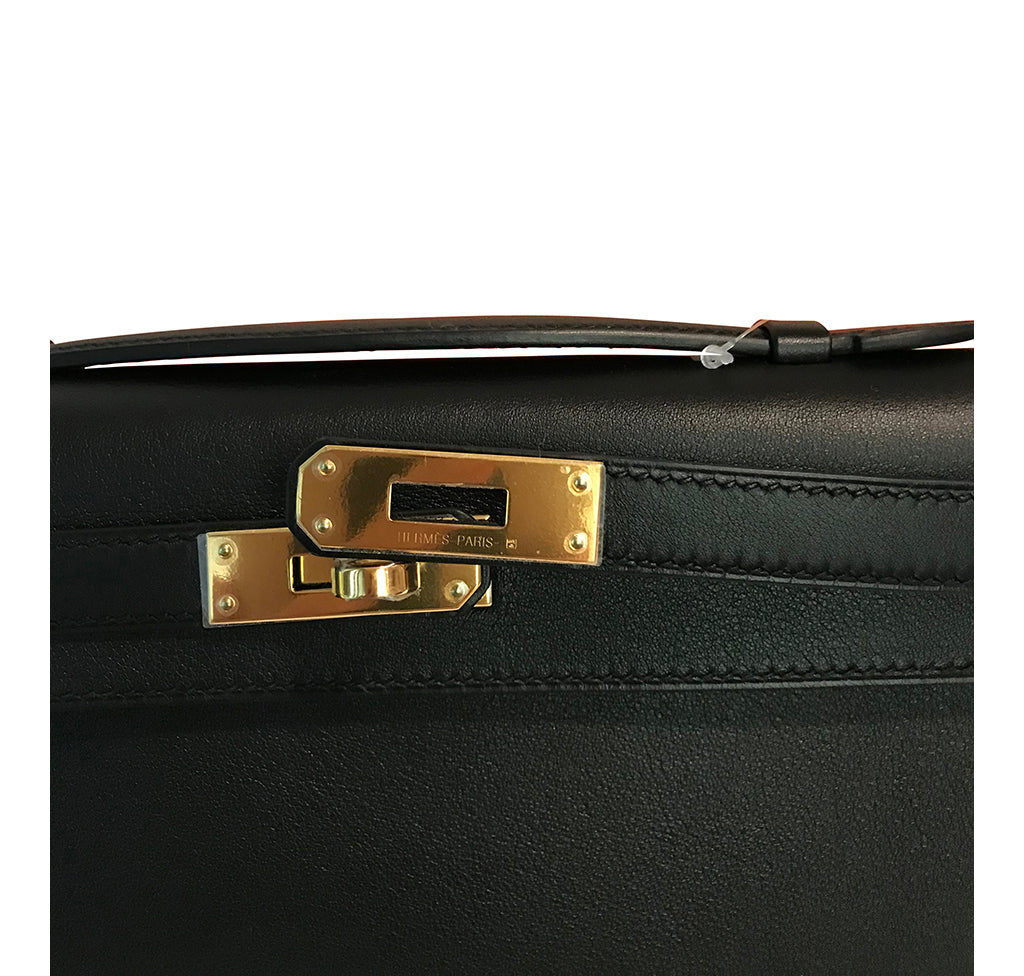Hermès Kelly Cut Bag Noir Swift GHW Crowned Bag