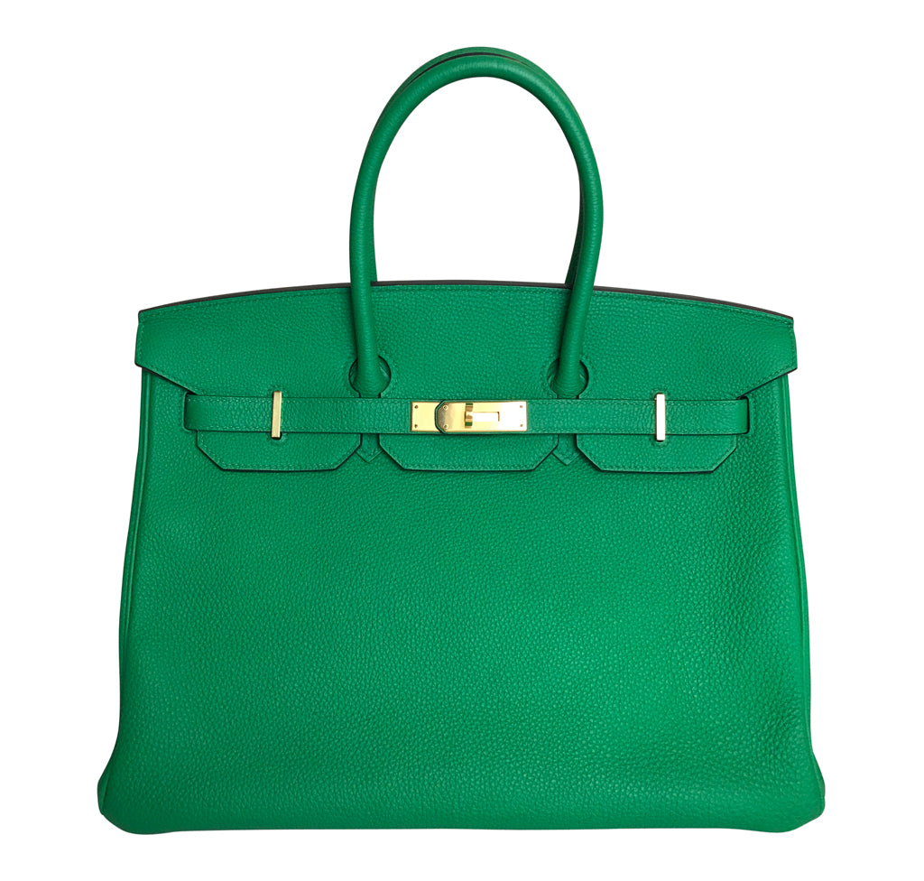 Hermes Birkin 35 Bamboo Green Togo GHW Bag Crowned Bag