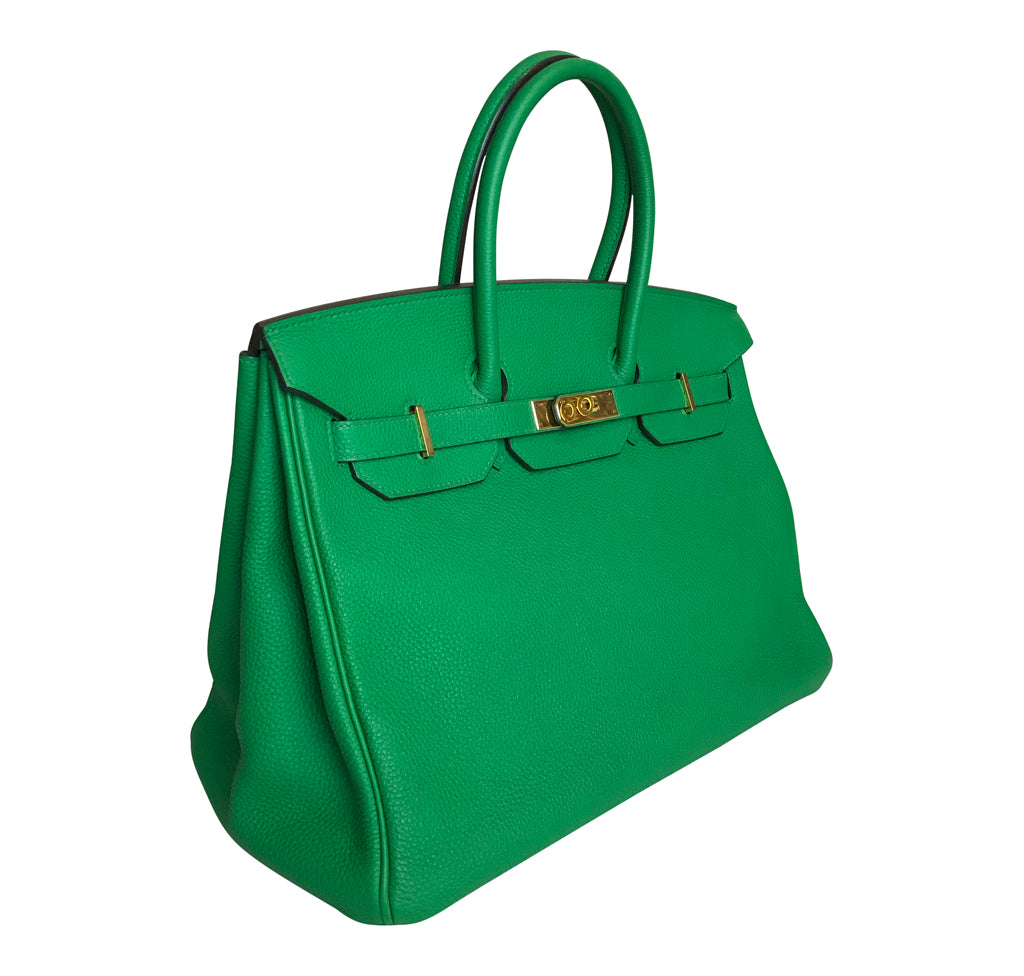 Hermes Birkin 35 Bamboo Green Togo GHW Bag Crowned Bag