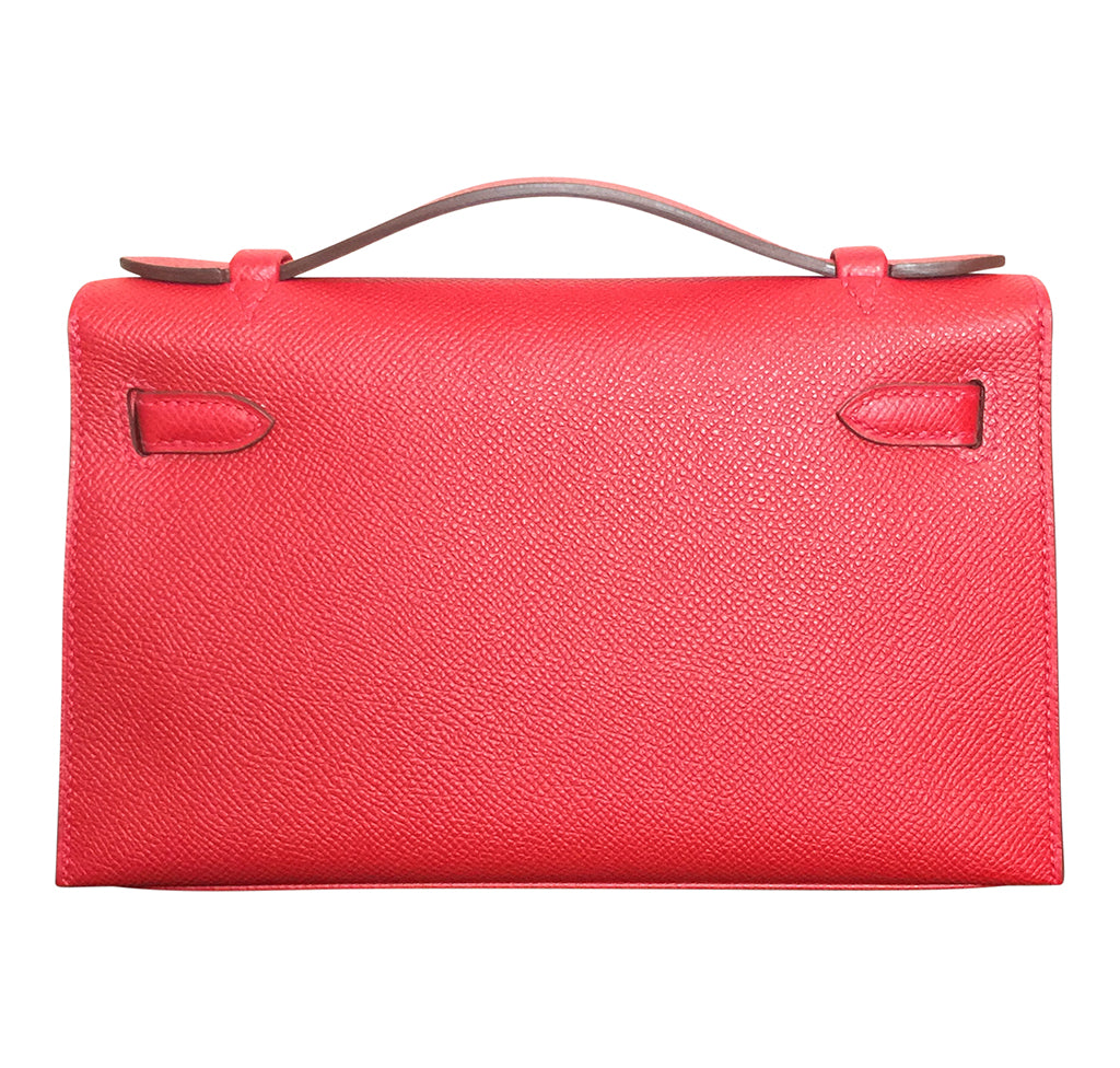 Hermès Kelly Pochette Mini Rouge Casaque Epsom GHW Bag Crowned Bag