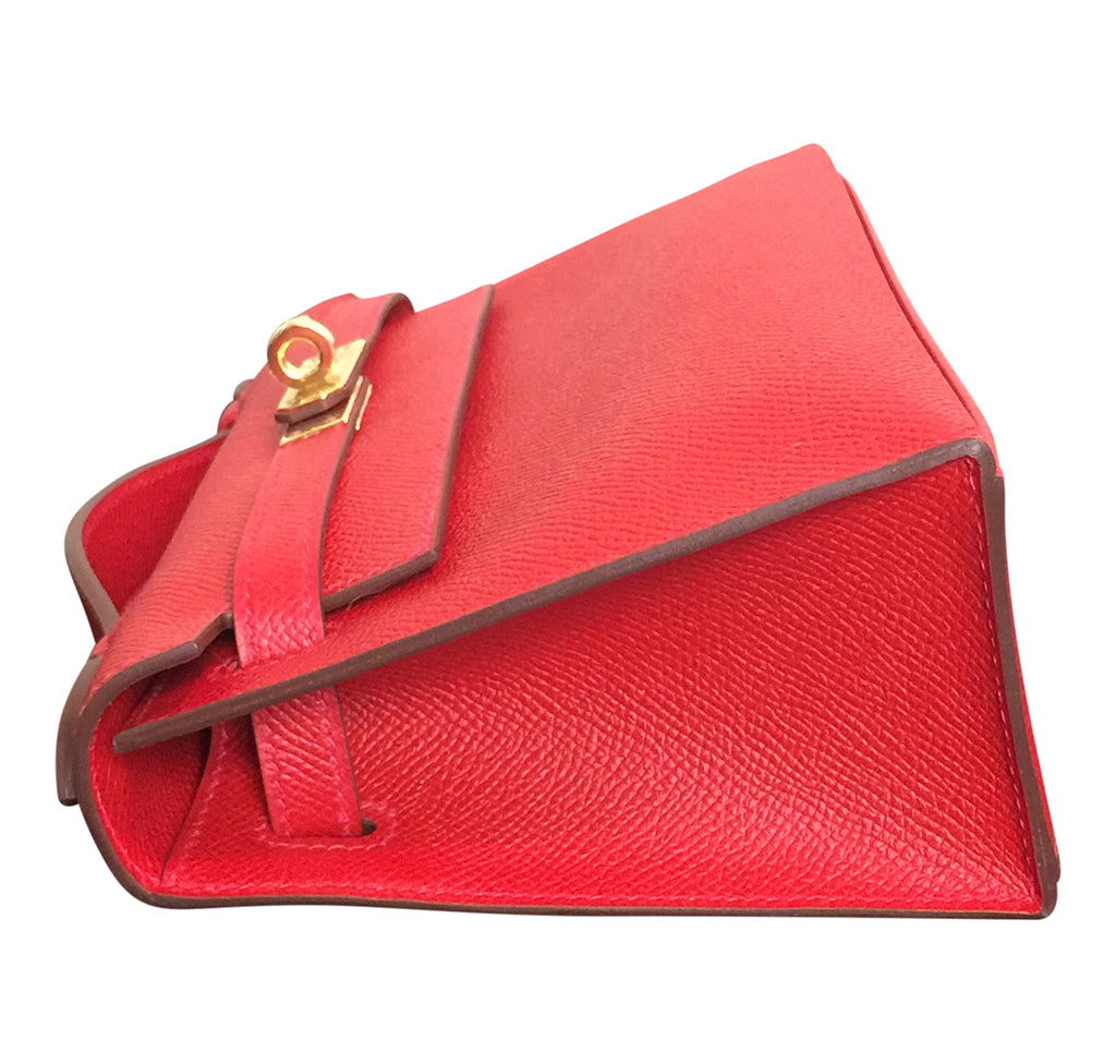 Hermès Kelly Pochette Mini Rouge Casaque Epsom GHW Bag Crowned Bag
