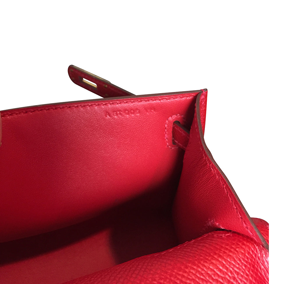 Hermès Kelly Pochette Mini Rouge Casaque Epsom GHW Bag Crowned Bag