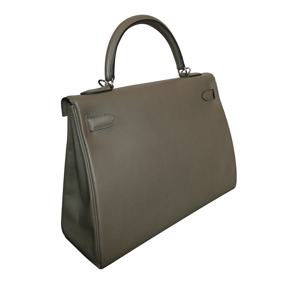 Hermès Kelly Retourne 32 Veau Evercolor Origan PHW Bag Crowned Bag
