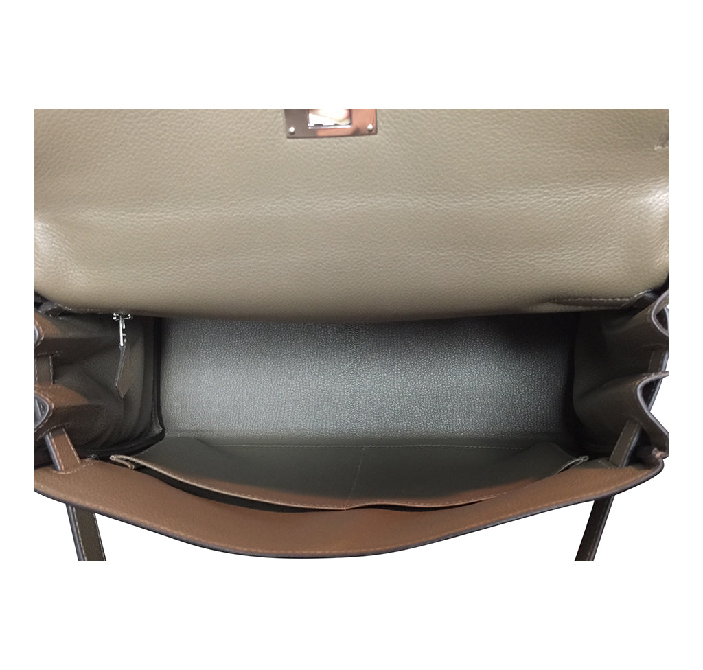 Hermès Kelly Retourne 32 Veau Evercolor Origan PHW Bag Crowned Bag