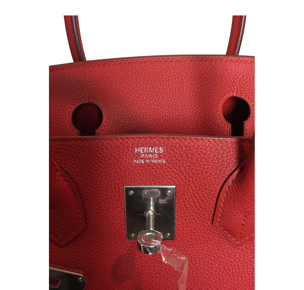 Hermès Birkin 30 Vermilion Veau Togo Bag PHW Crowned Bag
