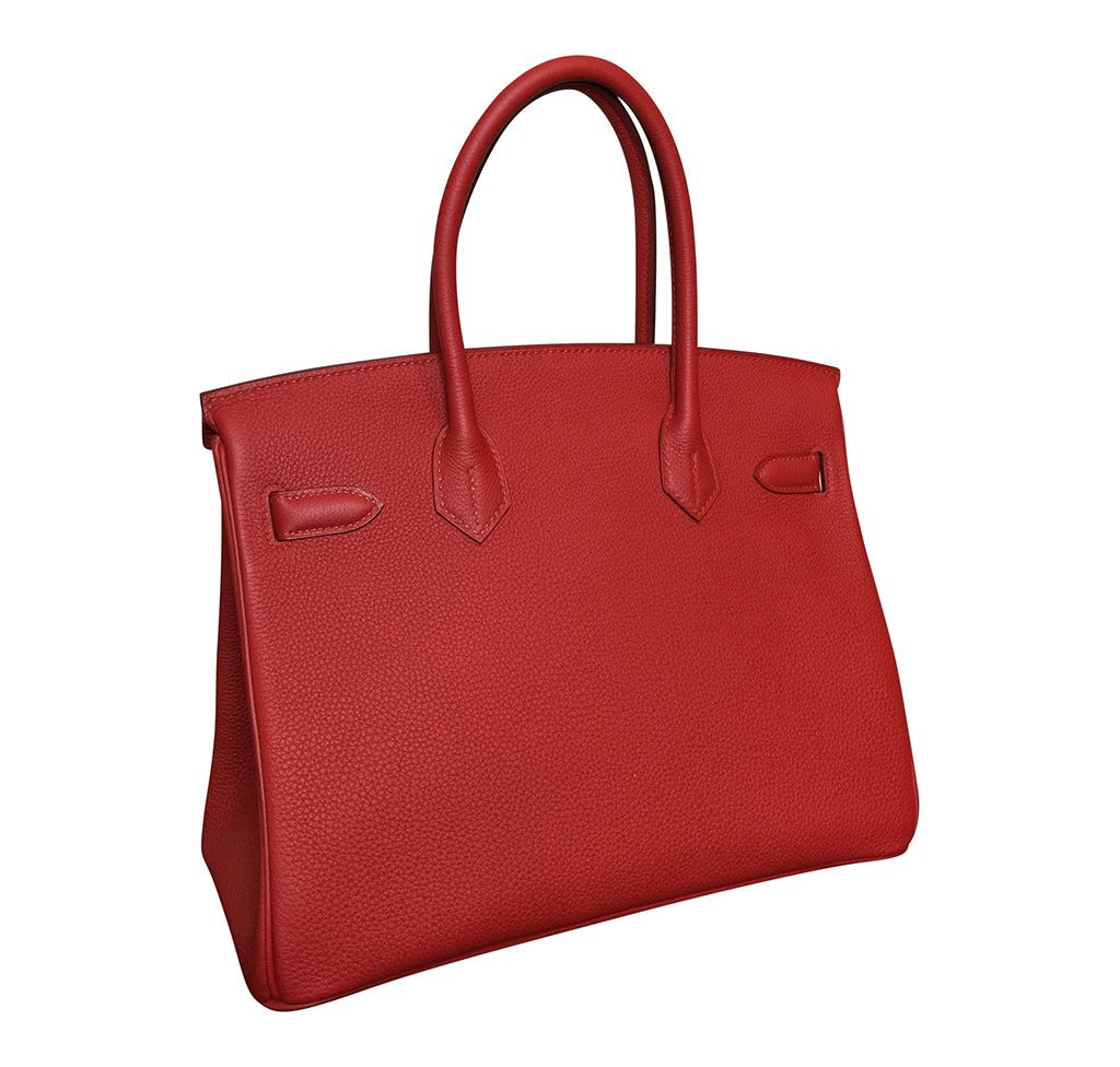 Hermès Birkin 30 Vermilion Veau Togo Bag PHW Crowned Bag