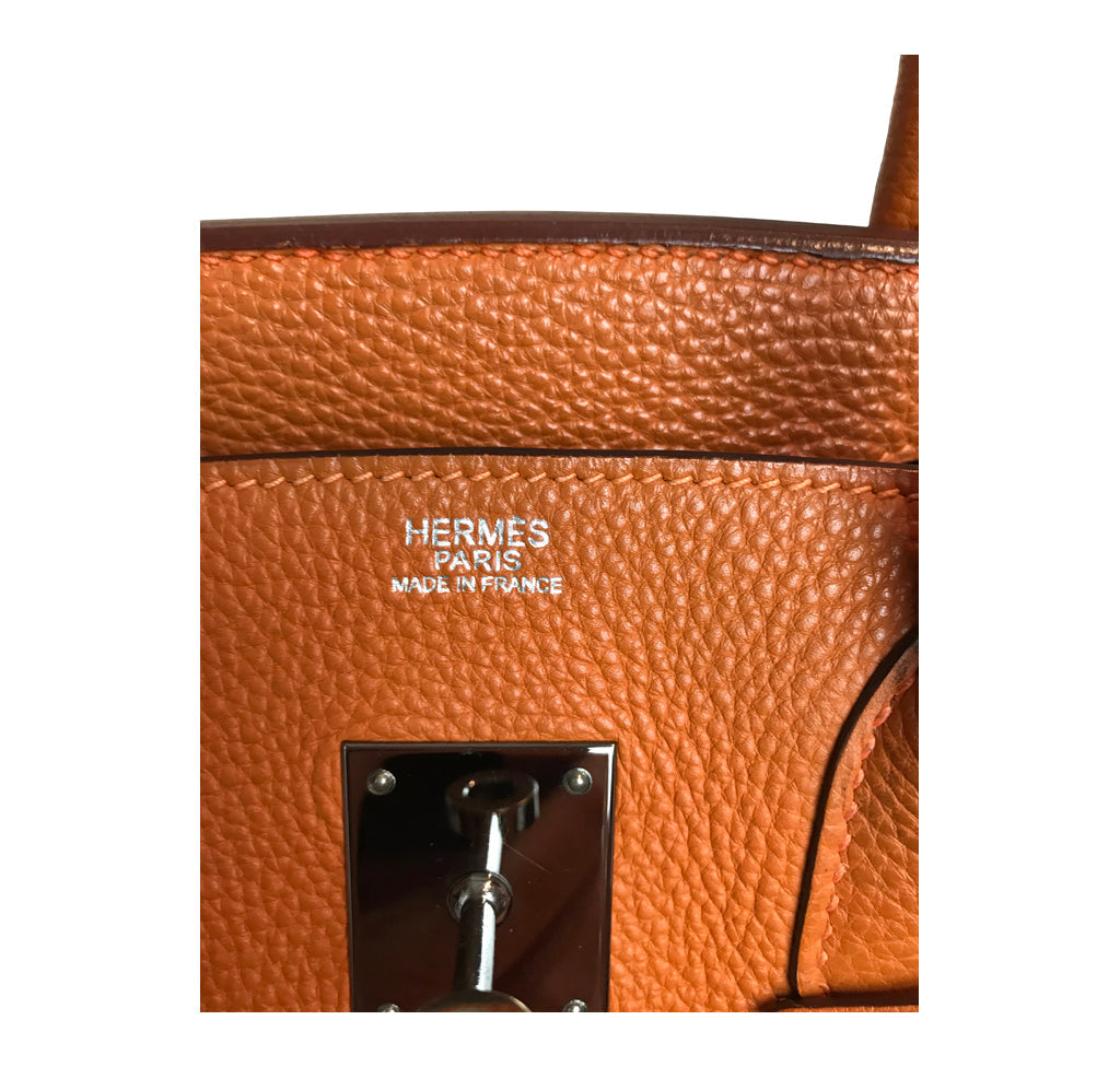Hermès Birkin 30 Potiron Orange Togo PHW Crowned Bag