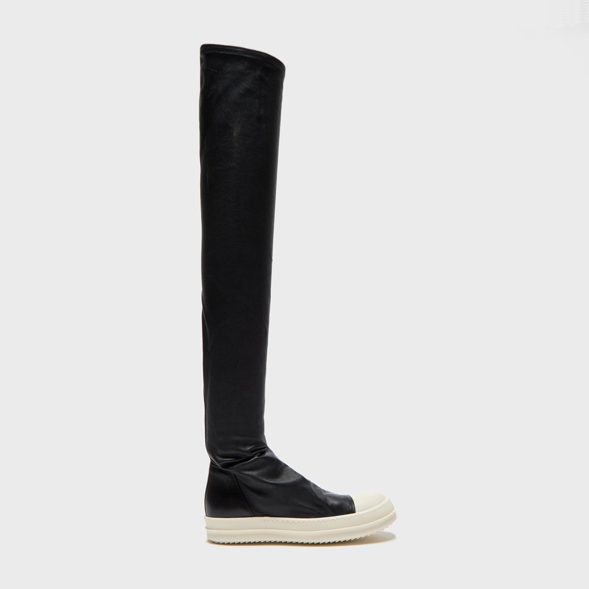 Rick Owens Stivali In Pelle High Stocking Sneaks Boots - Black / Milk / Milk Rick Owens