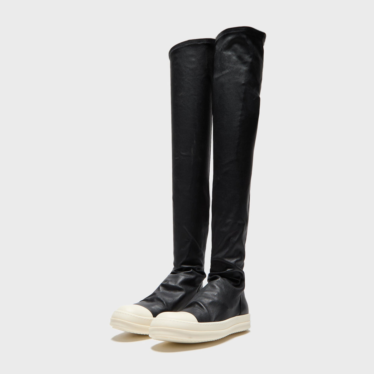 Rick Owens Stivali In Pelle High Stocking Sneaks Boots - Black / Milk / Milk Rick Owens
