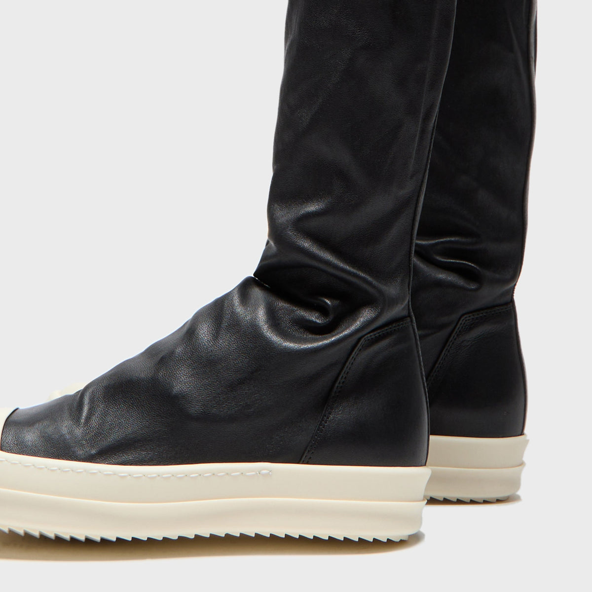 Rick Owens Stivali In Pelle High Stocking Sneaks Boots - Black / Milk / Milk Rick Owens
