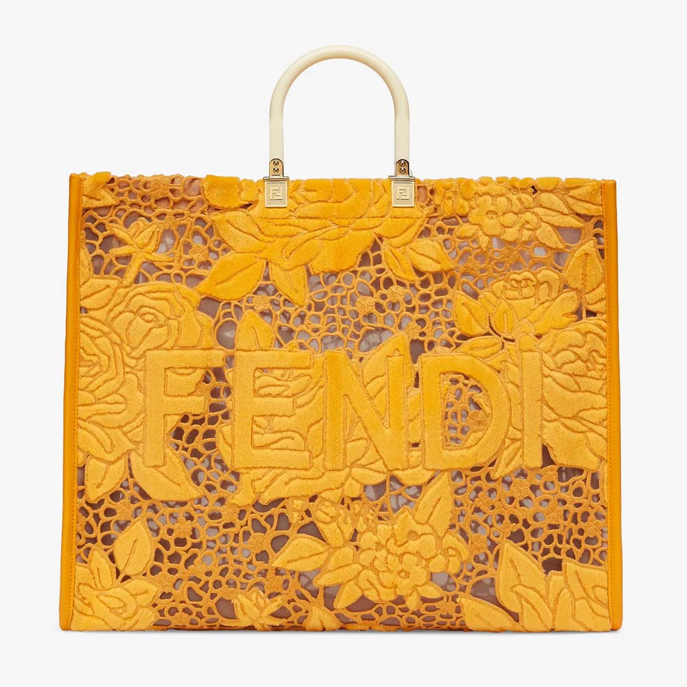 SUNSHINE SHOPPER Orange Embroidered Mink Shopper Fendi