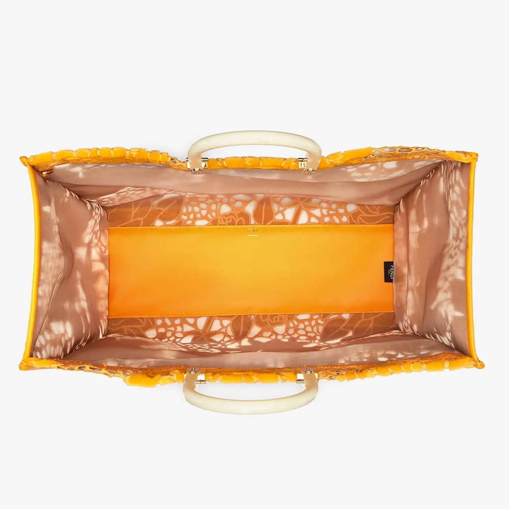SUNSHINE SHOPPER Orange Embroidered Mink Shopper Fendi