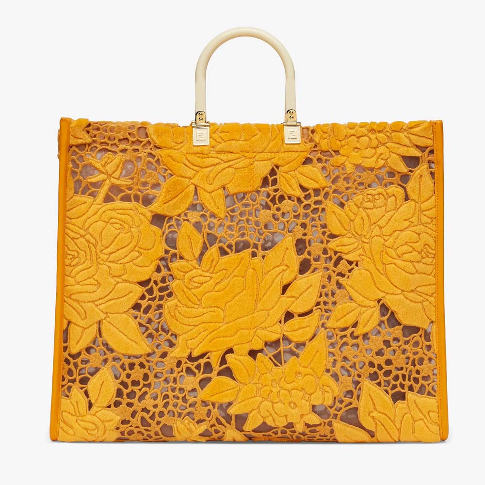 SUNSHINE SHOPPER Orange Embroidered Mink Shopper Fendi