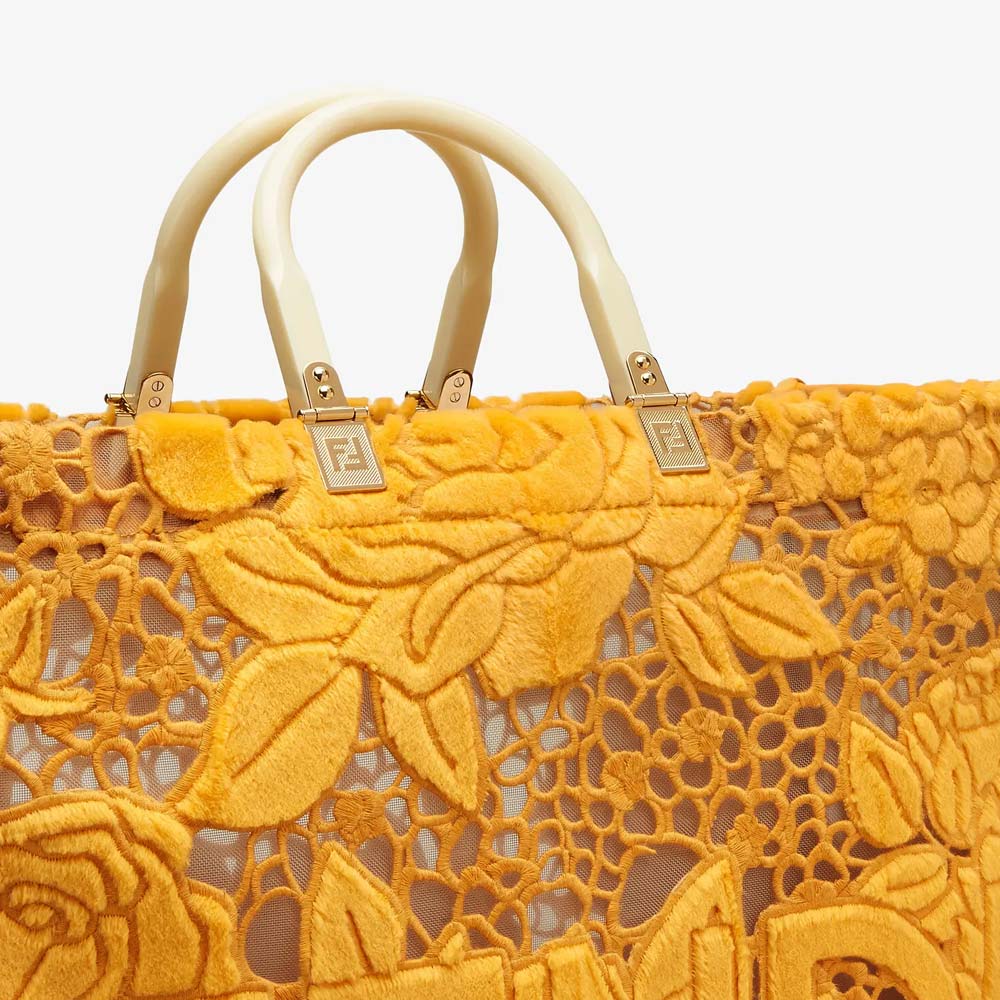 SUNSHINE SHOPPER Orange Embroidered Mink Shopper Fendi