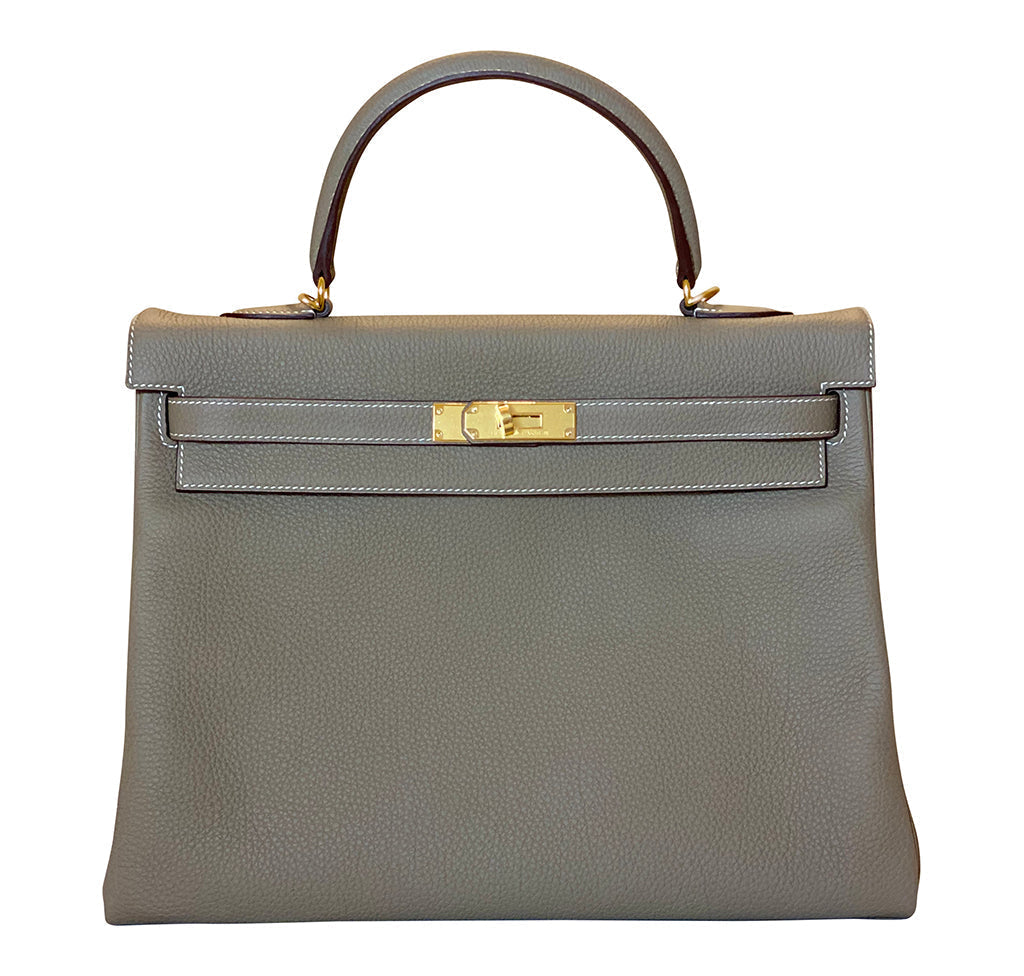 Hermès Kelly 35 Etoupe Togo GHW Bag Crowned Bag