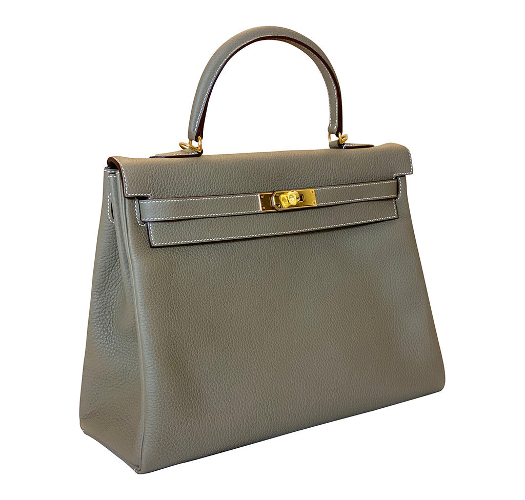 Hermès Kelly 35 Etoupe Togo GHW Bag Crowned Bag