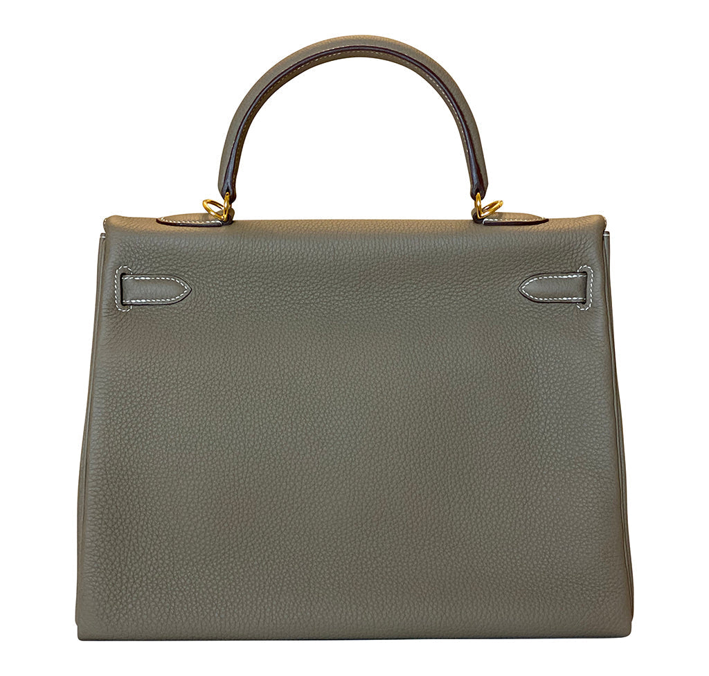 Hermès Kelly 35 Etoupe Togo GHW Bag Crowned Bag