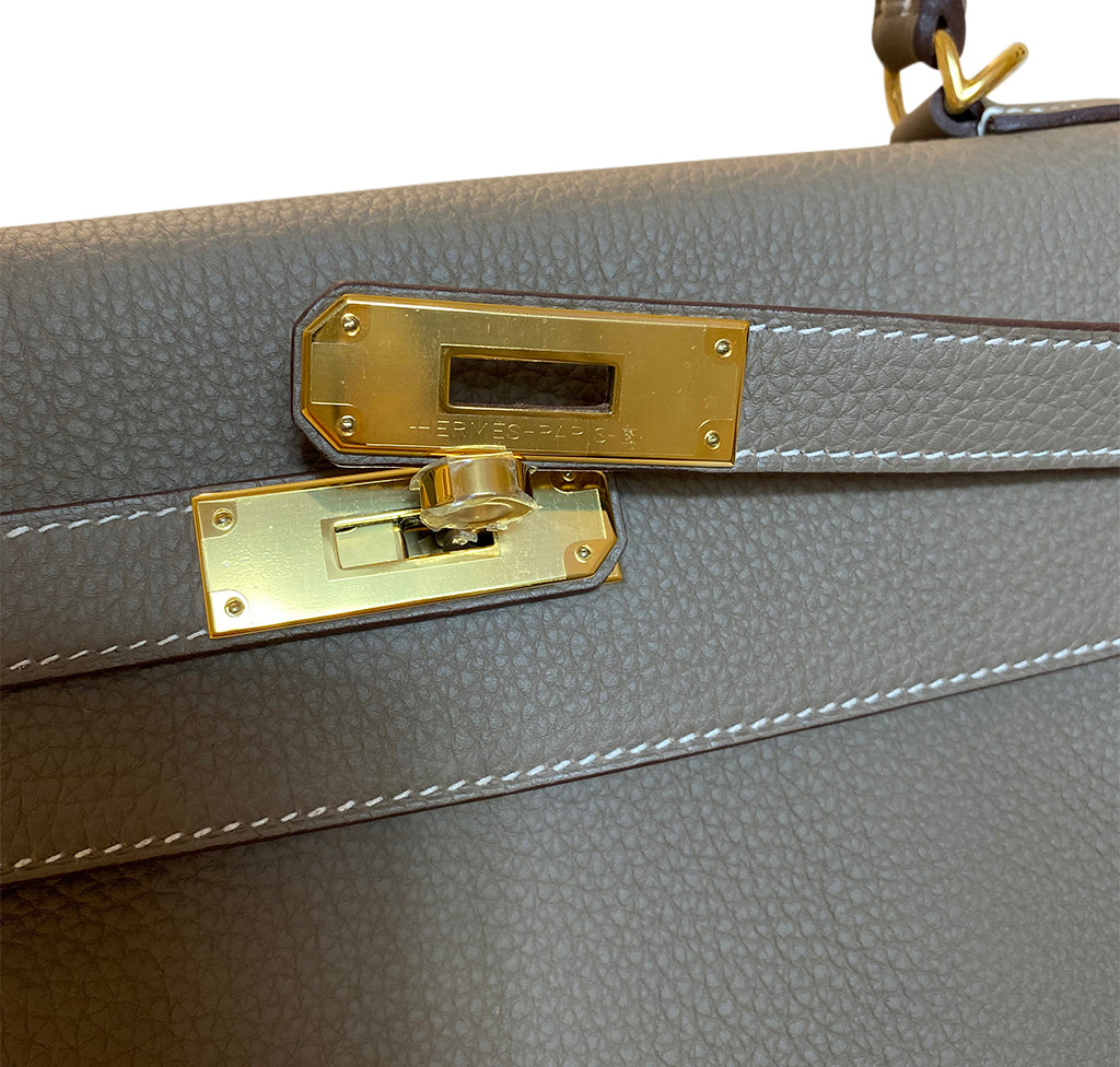 Hermès Kelly 35 Etoupe Togo GHW Bag Crowned Bag