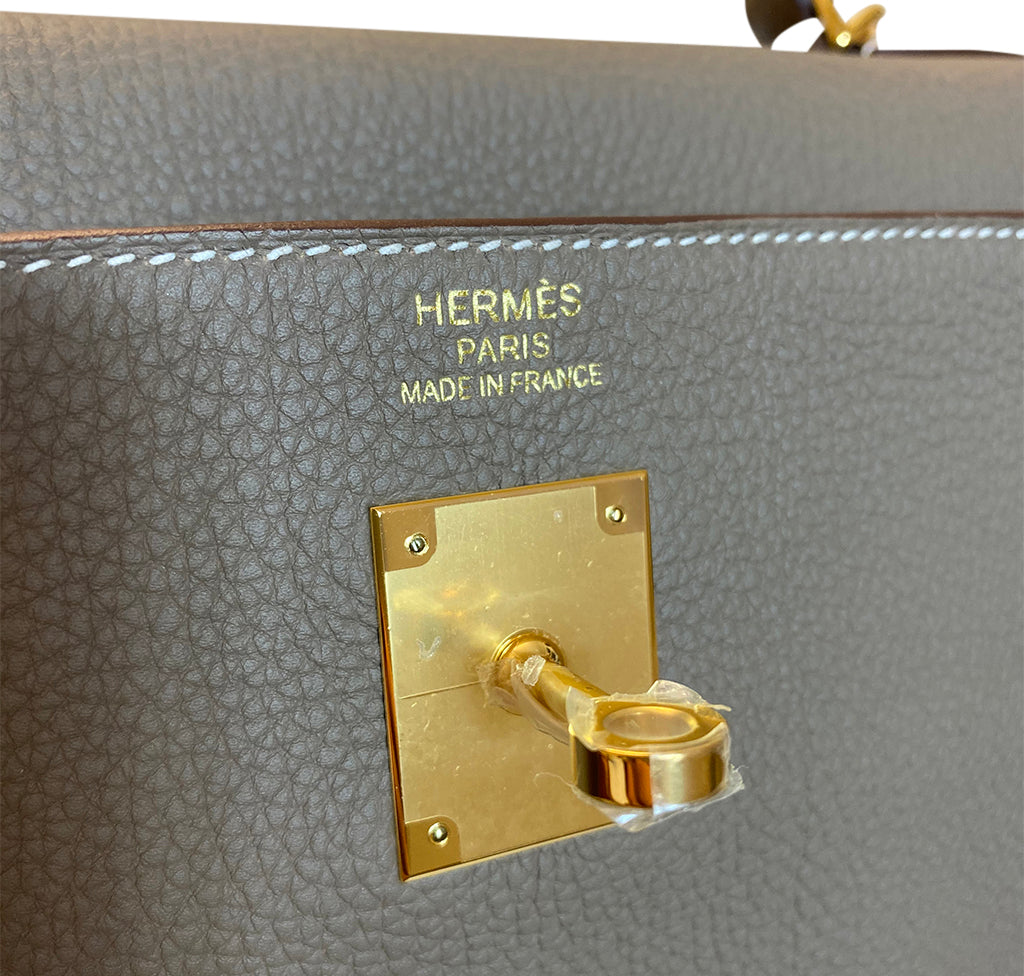 Hermès Kelly 35 Etoupe Togo GHW Bag Crowned Bag