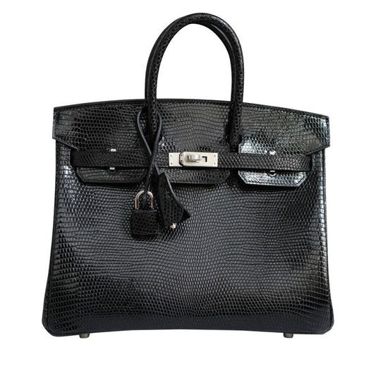 Black Lizard Lisse Birkin 25 Palladium Hardware, 2025 - Crowned Bag