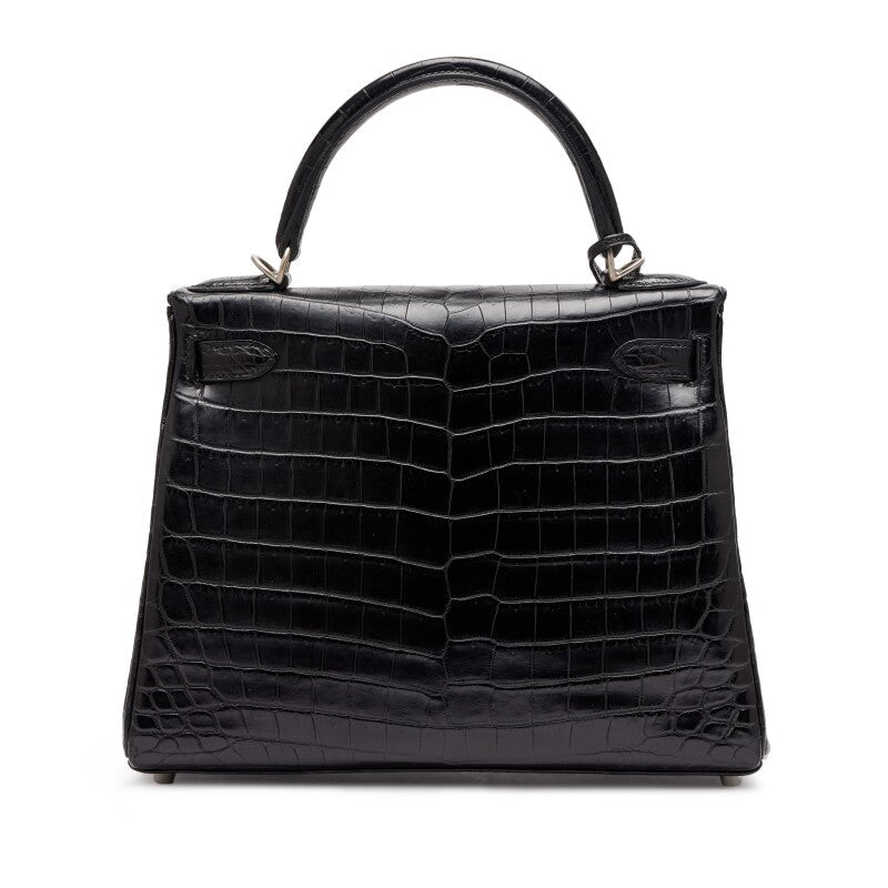 Black Matte Niloticus Crocodile and Bleu Colvert Verso HSS Retourne Kelly 28 Brushed Palladium Hardware, 2016 - Crowned Bag