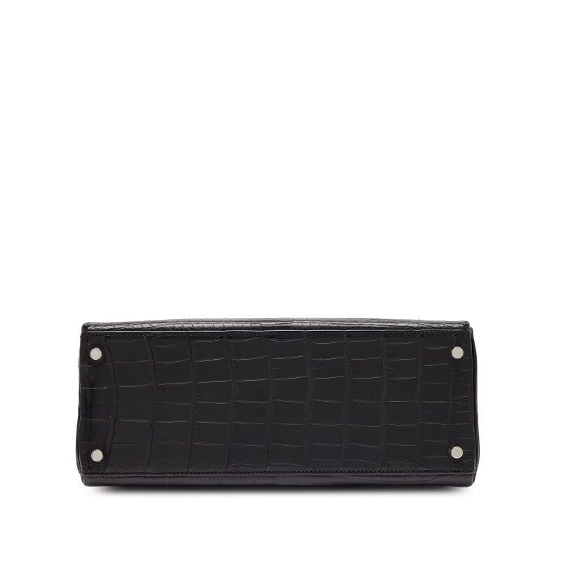 Black Matte Niloticus Crocodile and Bleu Colvert Verso HSS Retourne Kelly 28 Brushed Palladium Hardware, 2016 - Crowned Bag