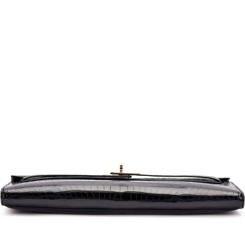 Black Shiny Porosus Crocodile Kelly Cut Gold Hardware, 2015 - Crowned Bag